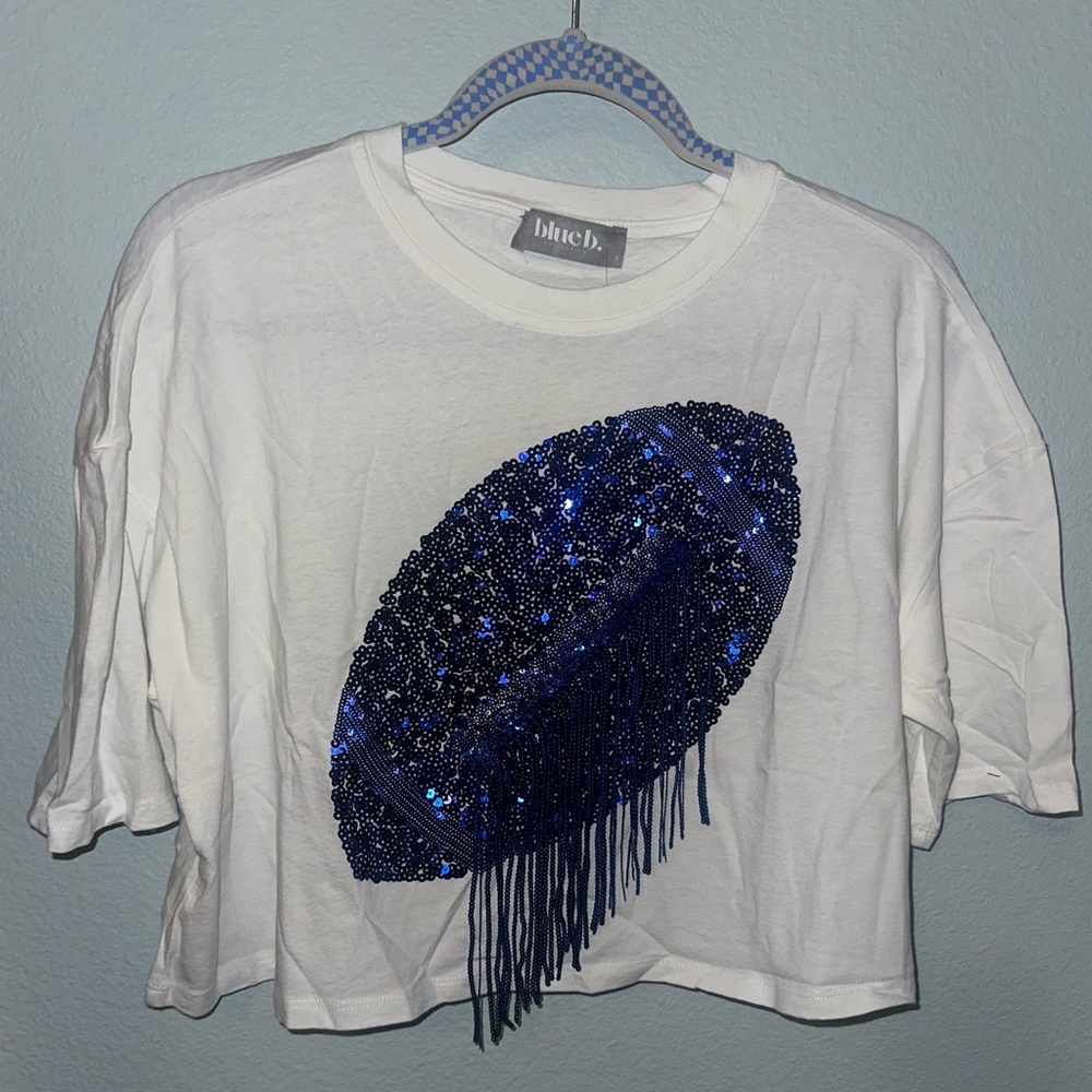 BRAND NEW • BLUE B • ROYAL BLUE CROPPED FOOTBALL TSHIRT • SIZE S • GAMEDAY
